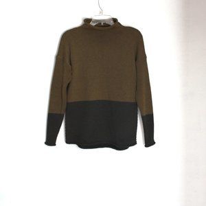 Tahari Sweater Funnel Neck Light & Dark Olive Green Size S